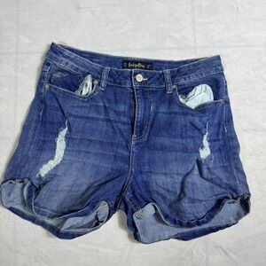Indigo Rein Womens Cut Off Shorts Blue Denim Distressed Whisker Medium Wash 13